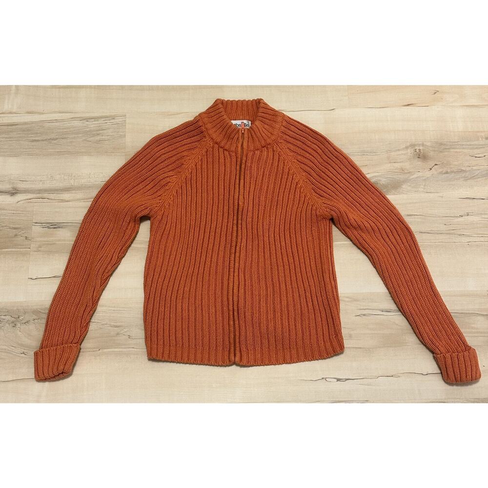 Bagatelle Women L Sweater Jacket Cardigan Mock Neck Full Zip‎ Ribbed Knit Orange